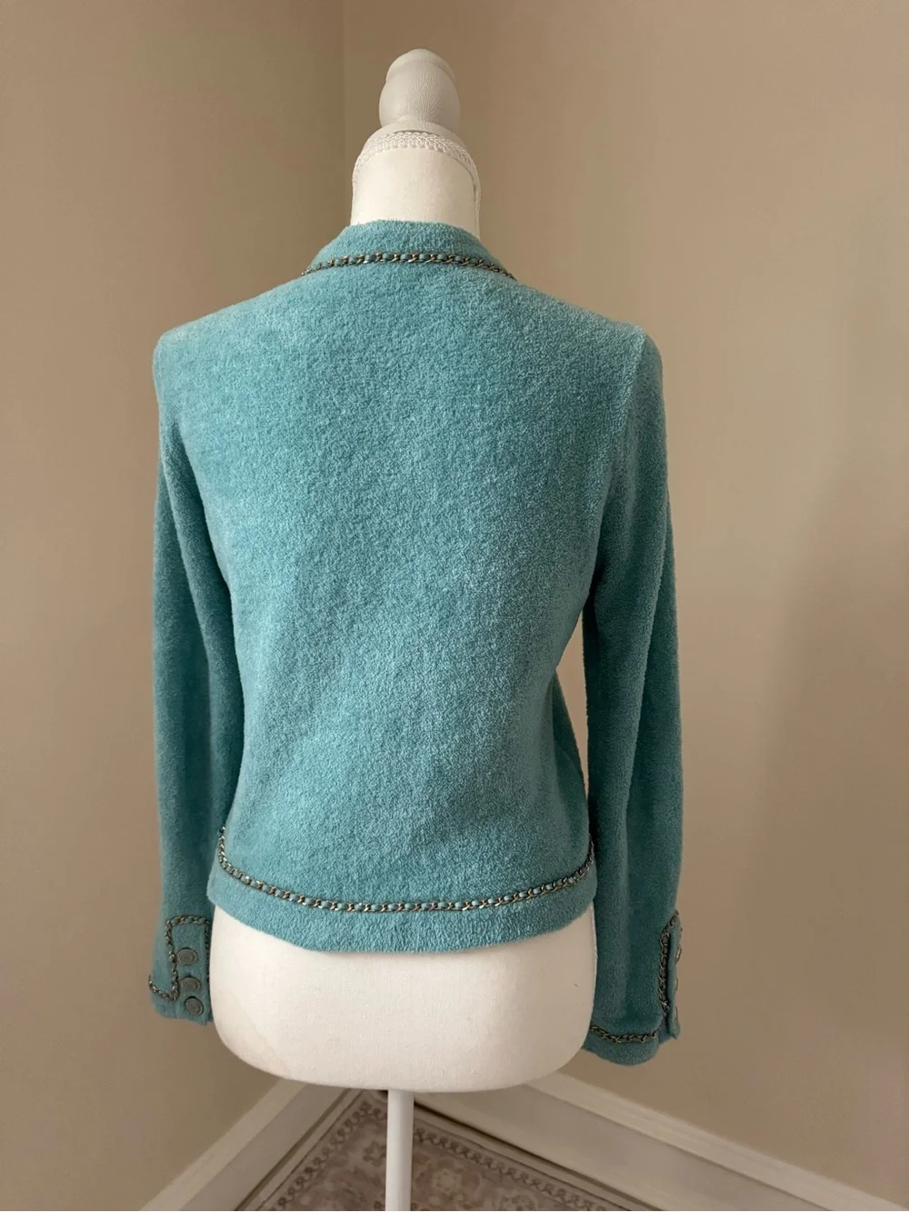 Chanel 2020 cruise resort terry cloth aqua jacket with chain detail size 34